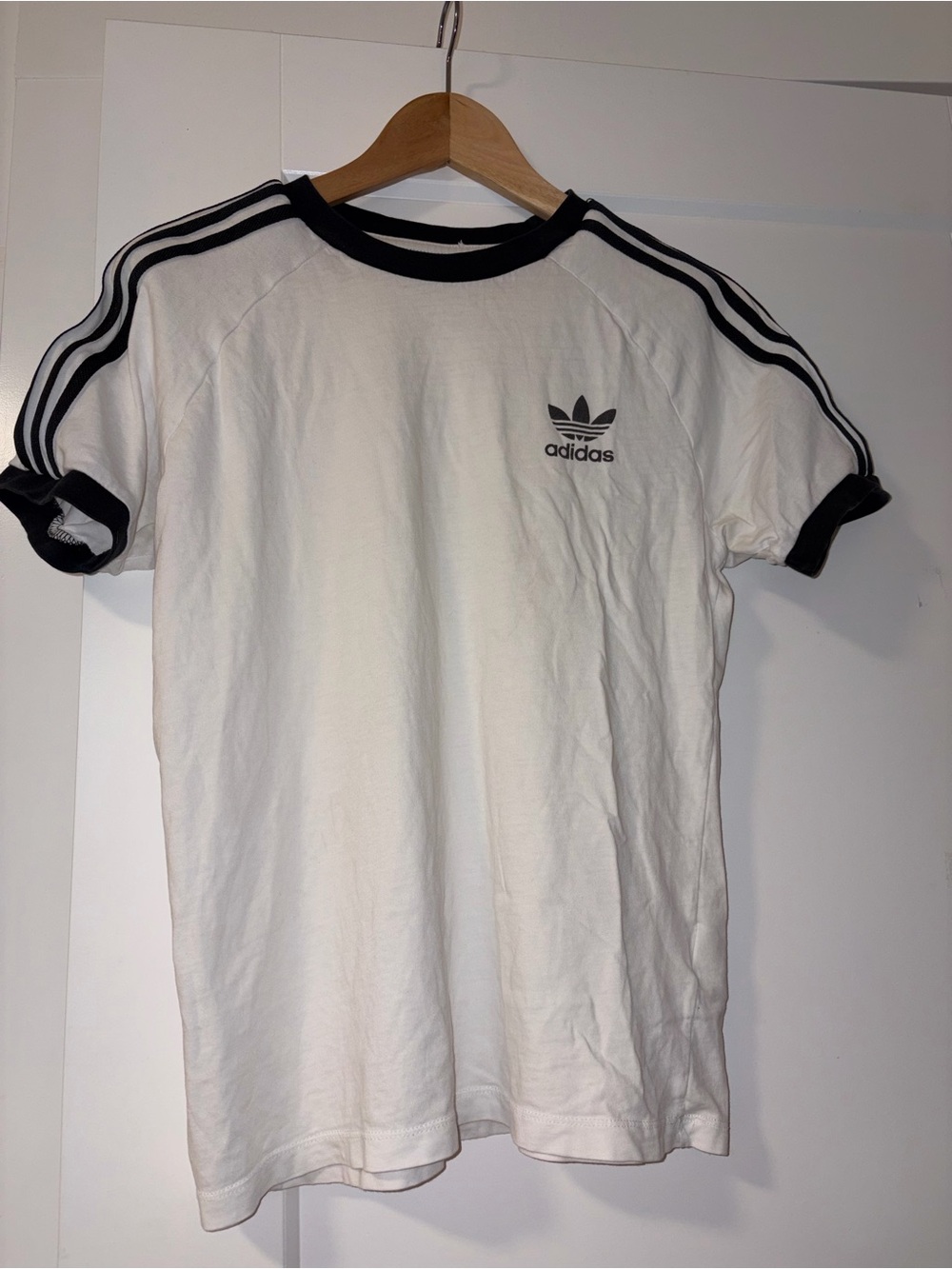 adidas White & Black Trefoil Ringer Tee